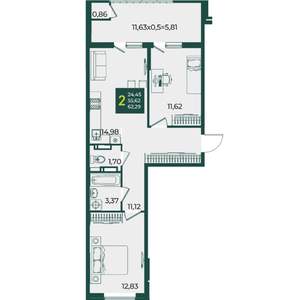 2-к квартира, вторичка, 62м2, 18/18 этаж