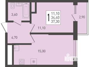1-к квартира, строящийся дом, 37м2, 18/24 этаж