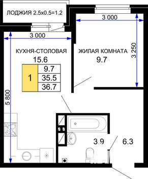 1-к квартира, строящийся дом, 37м2, 14/16 этаж