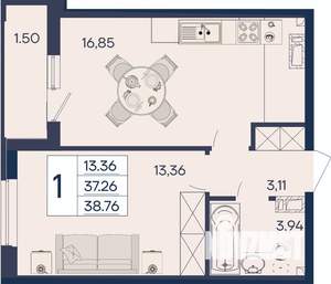 1-к квартира, вторичка, 39м2, 5/18 этаж