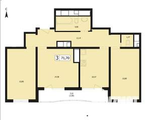 3-к квартира, вторичка, 72м2, 20/24 этаж