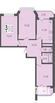 3-к квартира, строящийся дом, 77м2, 15/22 этаж