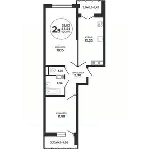 2-к квартира, строящийся дом, 58м2, 10/24 этаж