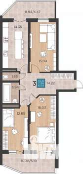 3-к квартира, вторичка, 90м2, 11/17 этаж