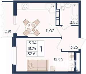 1-к квартира, вторичка, 33м2, 6/18 этаж