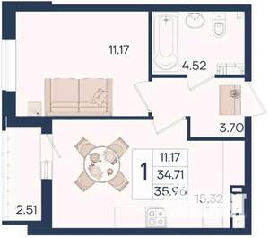 1-к квартира, вторичка, 36м2, 6/18 этаж