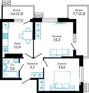 2-к квартира, вторичка, 53м2, 4/23 этаж