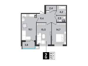 2-к квартира, вторичка, 70м2, 7/9 этаж