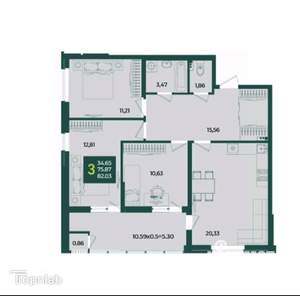 3-к квартира, вторичка, 82м2, 6/18 этаж