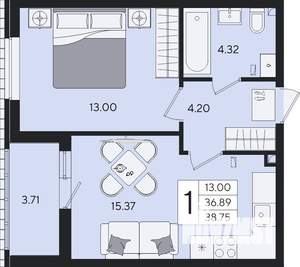 1-к квартира, вторичка, 39м2, 2/9 этаж