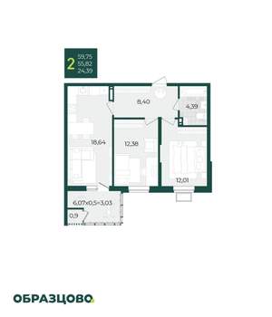 2-к квартира, вторичка, 60м2, 19/21 этаж