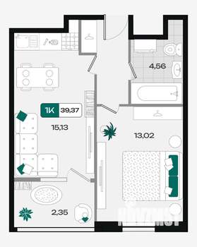 1-к квартира, вторичка, 39м2, 5/18 этаж