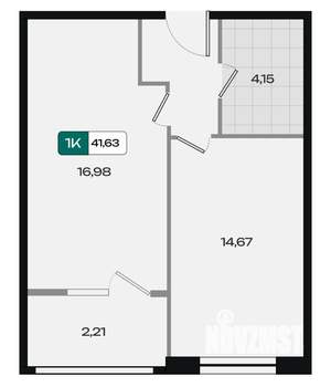 1-к квартира, вторичка, 42м2, 6/9 этаж