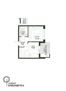 1-к квартира, строящийся дом, 36м2, 1/4 этаж