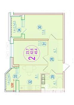 2-к квартира, строящийся дом, 45м2, 5/9 этаж