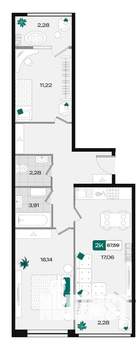 2-к квартира, вторичка, 68м2, 4/18 этаж