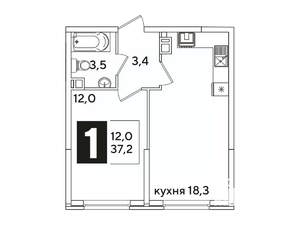 1-к квартира, вторичка, 37м2, 9/16 этаж
