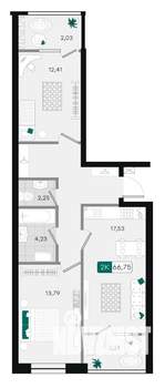 2-к квартира, вторичка, 67м2, 6/9 этаж
