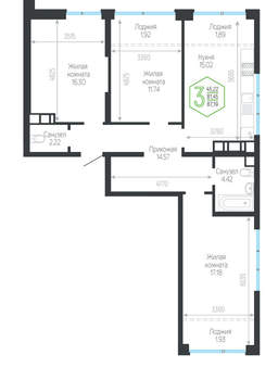 3-к квартира, вторичка, 87м2, 22/24 этаж