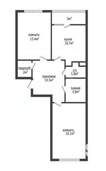 2-к квартира, вторичка, 58м2, 1/16 этаж