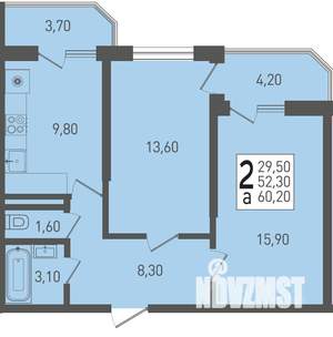 2-к квартира, строящийся дом, 60м2, 14/22 этаж