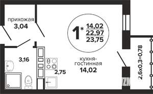 Студия квартира, вторичка, 24м2, 6/24 этаж