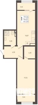 1-к квартира, строящийся дом, 61м2, 2/8 этаж