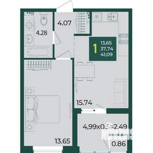 1-к квартира, вторичка, 41м2, 2/18 этаж