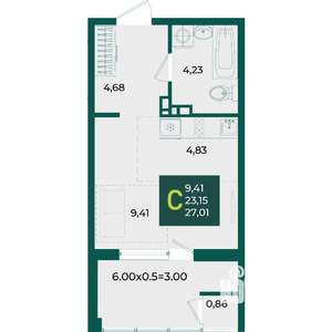 Студия квартира, вторичка, 27м2, 7/18 этаж