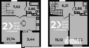 2-к квартира, вторичка, 77м2, 18/19 этаж