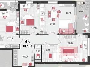 4-к квартира, вторичка, 108м2, 24/24 этаж