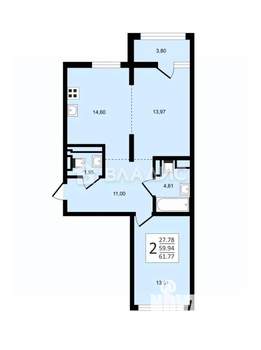 2-к квартира, вторичка, 64м2, 9/19 этаж