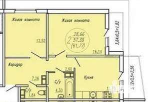 2-к квартира, вторичка, 62м2, 12/12 этаж