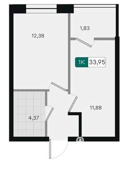 1-к квартира, вторичка, 34м2, 2/18 этаж