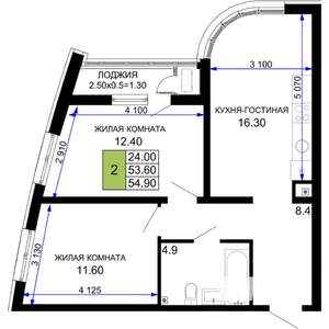 2-к квартира, вторичка, 55м2, 2/18 этаж