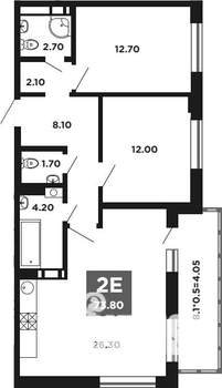 2-к квартира, вторичка, 74м2, 12/16 этаж