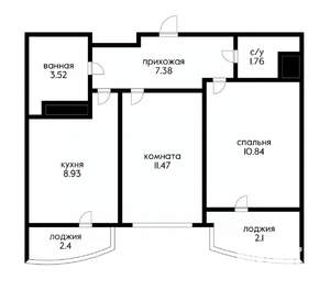 2-к квартира, вторичка, 49м2, 16/24 этаж
