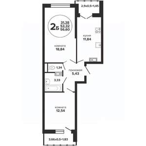 2-к квартира, вторичка, 58м2, 19/24 этаж