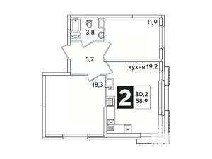 2-к квартира, вторичка, 59м2, 10/16 этаж