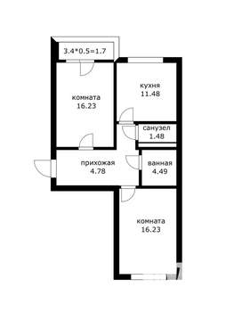 2-к квартира, вторичка, 67м2, 14/16 этаж