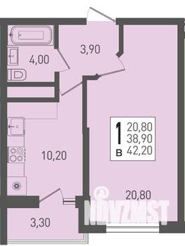 1-к квартира, вторичка, 42м2, 8/22 этаж