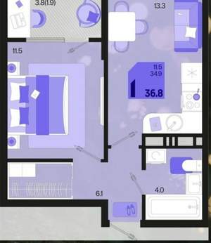 1-к квартира, вторичка, 37м2, 5/9 этаж