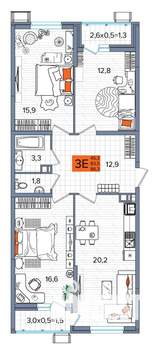 3-к квартира, сданный дом, 86м2, 7/16 этаж