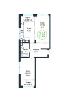 Студия квартира, вторичка, 66м2, 24/24 этаж