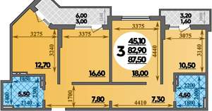 3-к квартира, вторичка, 88м2, 2/22 этаж