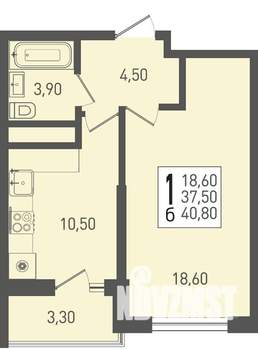 1-к квартира, вторичка, 41м2, 17/22 этаж