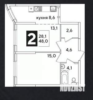 2-к квартира, сданный дом, 48м2, 2/16 этаж
