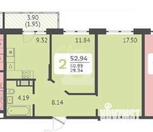 2-к квартира, вторичка, 53м2, 3/9 этаж