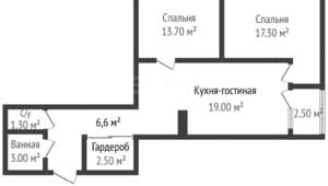 2-к квартира, вторичка, 66м2, 22/24 этаж
