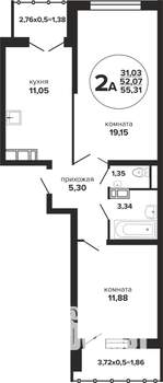 2-к квартира, вторичка, 55м2, 9/24 этаж